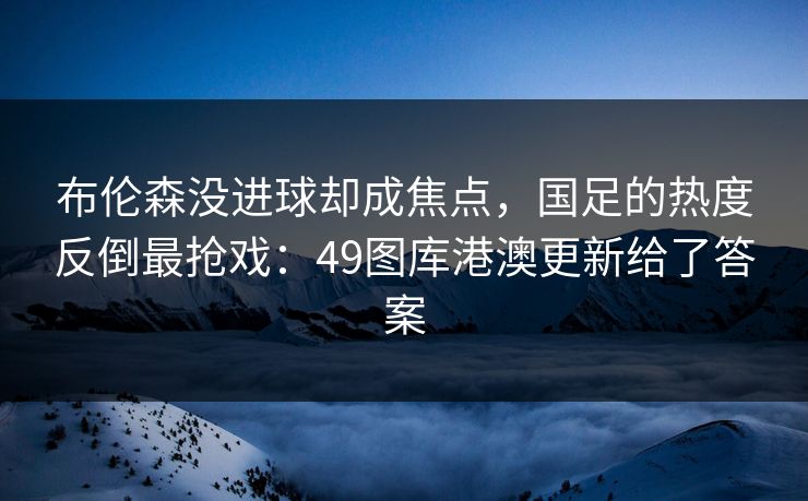 布伦森没进球却成焦点，国足的热度反倒最抢戏：49图库港澳更新给了答案