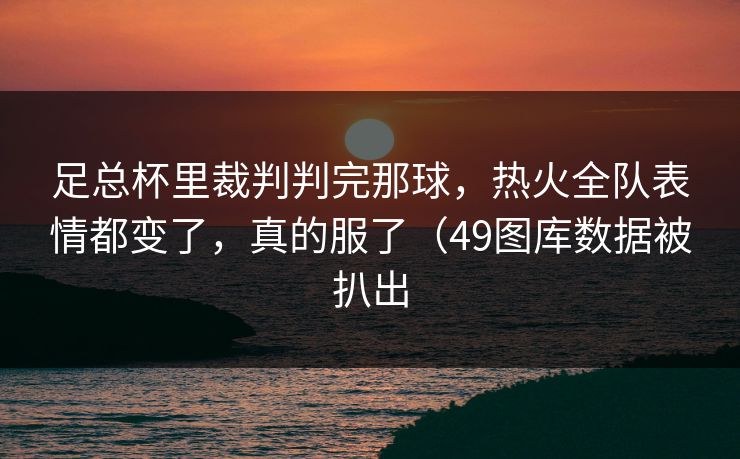 足总杯里裁判判完那球，热火全队表情都变了，真的服了（49图库数据被扒出