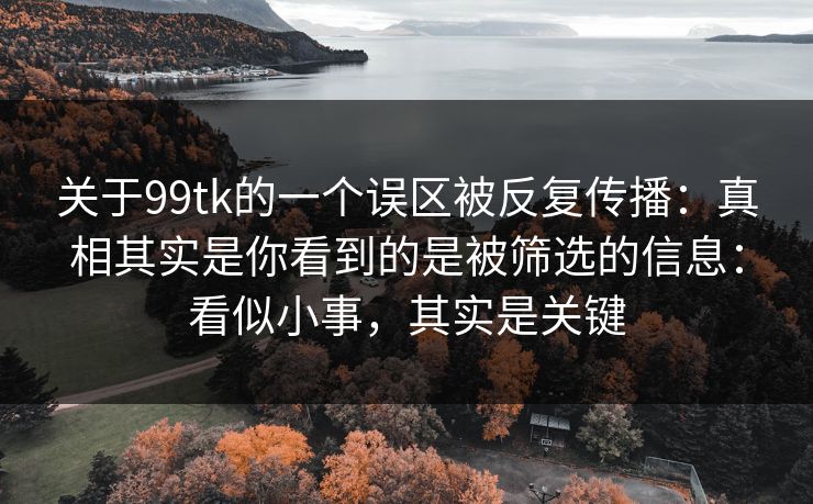 关于99tk的一个误区被反复传播：真相其实是你看到的是被筛选的信息：看似小事，其实是关键